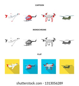 Isolated object of plane and transport icon. Set of plane and sky vector icon for stock.