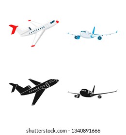 Isolated object of plane and transport icon. Set of plane and sky stock vector illustration.
