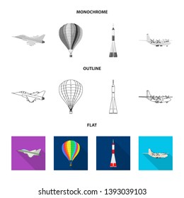 Isolated object of plane and transport icon. Collection of plane and sky stock symbol for web.