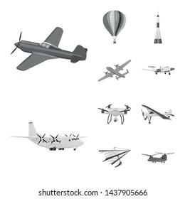 Isolated object of plane and transport icon. Set of plane and sky stock vector illustration.
