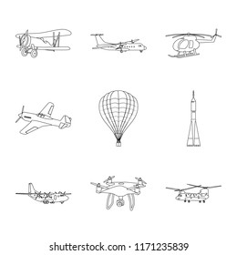 Isolated object of plane and transport logo. Collection of plane and sky stock symbol for web.