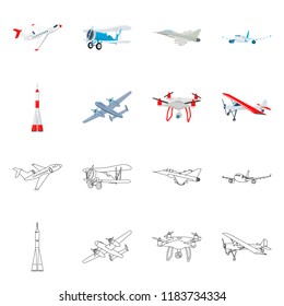 Isolated object of plane and transport logo. Collection of plane and sky stock vector illustration.