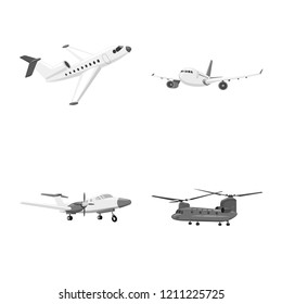 Isolated object of plane and transport logo. Collection of plane and sky stock vector illustration.