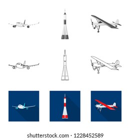 Isolated object of plane and transport logo. Set of plane and sky vector icon for stock.