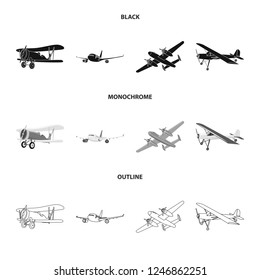 Isolated object of plane and transport logo. Collection of plane and sky stock vector illustration.