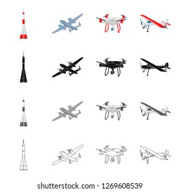 Isolated object of plane and transport logo. Collection of plane and sky stock vector illustration.