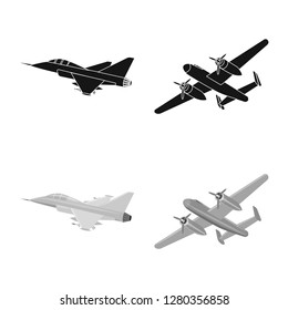 Isolated object of plane and transport logo. Collection of plane and sky vector icon for stock.