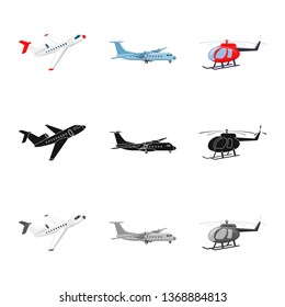 Isolated object of plane and transport logo. Collection of plane and sky stock symbol for web.