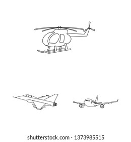 Isolated object of plane and transport logo. Set of plane and sky vector icon for stock.