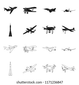 Isolated object of plane and transport sign. Collection of plane and sky stock symbol for web.