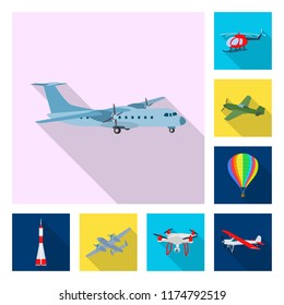 Isolated object of plane and transport sign. Collection of plane and sky stock symbol for web.
