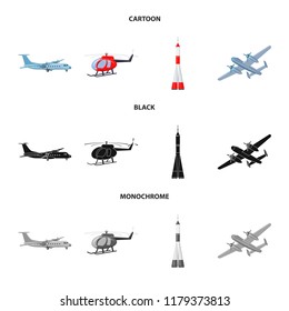 Isolated object of plane and transport sign. Collection of plane and sky stock symbol for web.