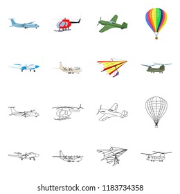 Isolated object of plane and transport sign. Set of plane and sky stock vector illustration.