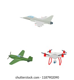 Isolated object of plane and transport sign. Collection of plane and sky stock symbol for web.