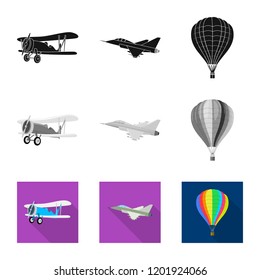 Isolated object of plane and transport sign. Set of plane and sky stock vector illustration.
