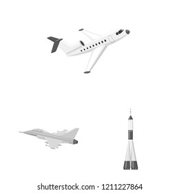 Isolated object of plane and transport sign. Collection of plane and sky stock vector illustration.