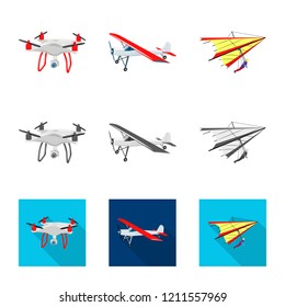 Isolated object of plane and transport sign. Set of plane and sky stock symbol for web.
