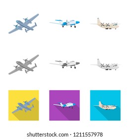 Isolated object of plane and transport sign. Collection of plane and sky stock vector illustration.