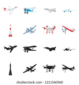 Isolated object of plane and transport sign. Set of plane and sky stock vector illustration.