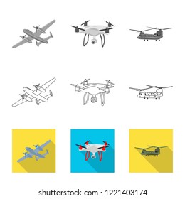 Isolated object of plane and transport sign. Set of plane and sky stock vector illustration.