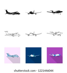 Isolated object of plane and transport sign. Set of plane and sky vector icon for stock.