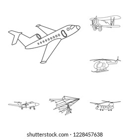 Isolated object of plane and transport sign. Set of plane and sky vector icon for stock.