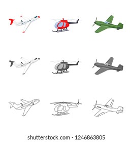 Isolated object of plane and transport sign. Collection of plane and sky vector icon for stock.