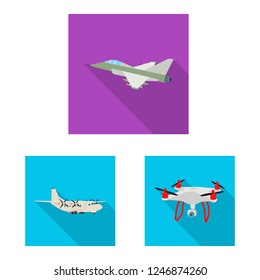 Isolated object of plane and transport sign. Collection of plane and sky stock symbol for web.