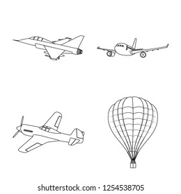 Isolated object of plane and transport sign. Set of plane and sky vector icon for stock.