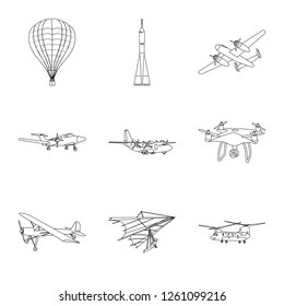 Isolated object of plane and transport sign. Set of plane and sky stock vector illustration.