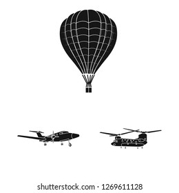 Isolated object of plane and transport sign. Set of plane and sky stock symbol for web.