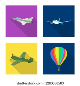 Isolated object of plane and transport sign. Collection of plane and sky stock vector illustration.