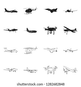 Isolated object of plane and transport sign. Collection of plane and sky stock vector illustration.