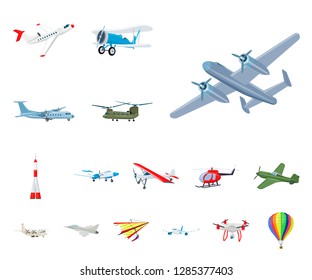 Isolated object of plane and transport sign. Collection of plane and sky vector icon for stock.