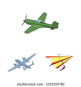 Isolated object of plane and transport sign. Set of plane and sky stock vector illustration.