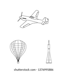 Isolated object of plane and transport sign. Collection of plane and sky stock symbol for web.