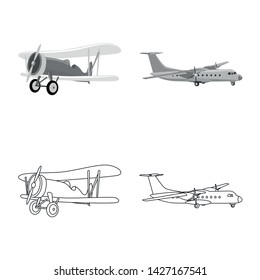Isolated object of plane and transport sign. Collection of plane and sky stock vector illustration.