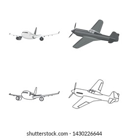 Isolated object of plane and transport sign. Set of plane and sky vector icon for stock.