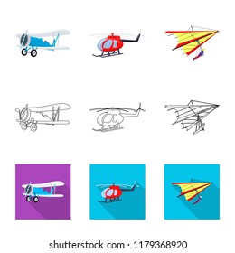 Isolated object of plane and transport symbol. Collection of plane and sky stock symbol for web.