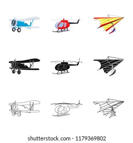 Isolated object of plane and transport symbol. Collection of plane and sky vector icon for stock.