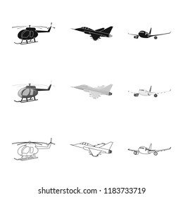 Isolated object of plane and transport symbol. Collection of plane and sky stock vector illustration.