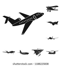 Isolated object of plane and transport symbol. Collection of plane and sky stock vector illustration.