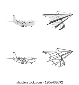 Isolated object of plane and transport symbol. Set of plane and sky vector icon for stock.