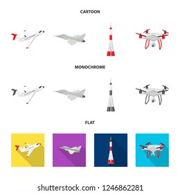 Isolated object of plane and transport symbol. Collection of plane and sky vector icon for stock.