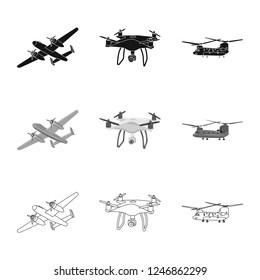 Isolated object of plane and transport symbol. Collection of plane and sky vector icon for stock.