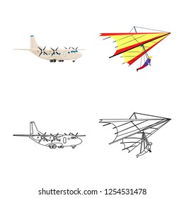 Isolated object of plane and transport symbol. Set of plane and sky stock vector illustration.