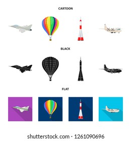 Isolated object of plane and transport symbol. Set of plane and sky stock vector illustration.