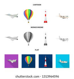 Isolated object of plane and transport symbol. Collection of plane and sky stock vector illustration.