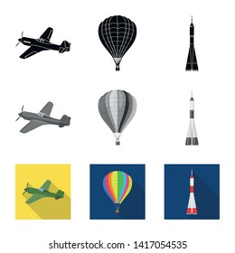 Isolated object of plane and transport symbol. Set of plane and sky stock vector illustration.