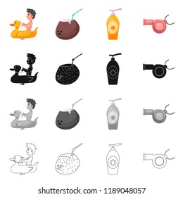 Isolated object of pool and swimming icon. Collection of pool and activity vector icon for stock.